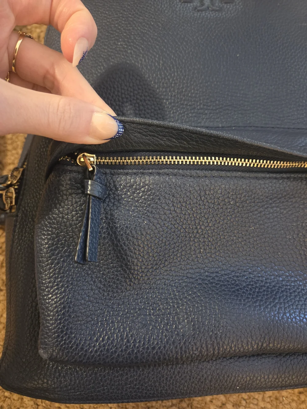 Tory Burch Navy Pebbled Leather Backpack